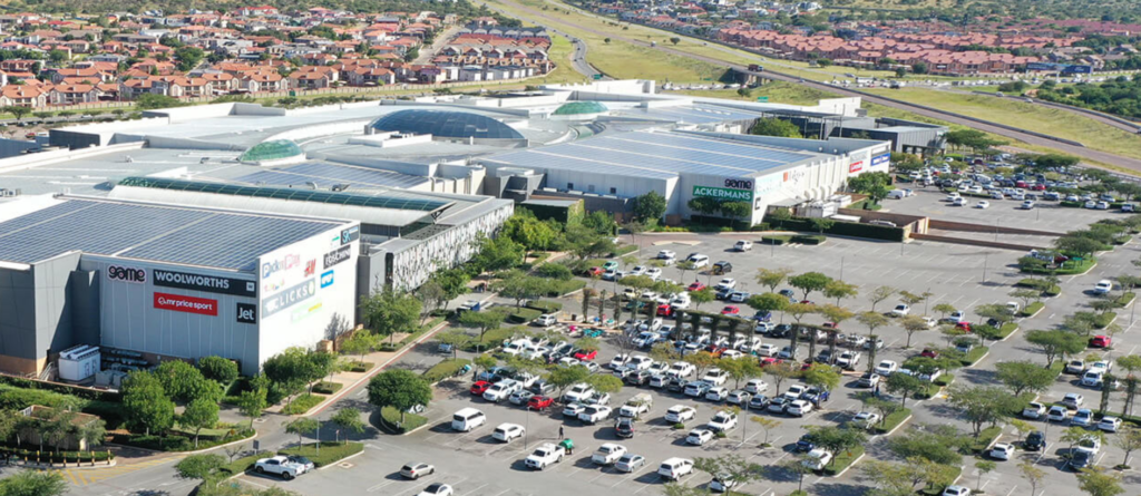 Resilient REIT's shopping centres as snapshot by Shore Africa from Resilient's recent report, Arial view