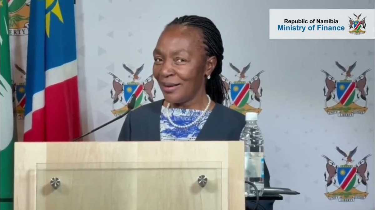 Namibia’s Finance Minister delivers remarks at a news briefing in Windhoek after the country’s $750 million Eurobond repayment.