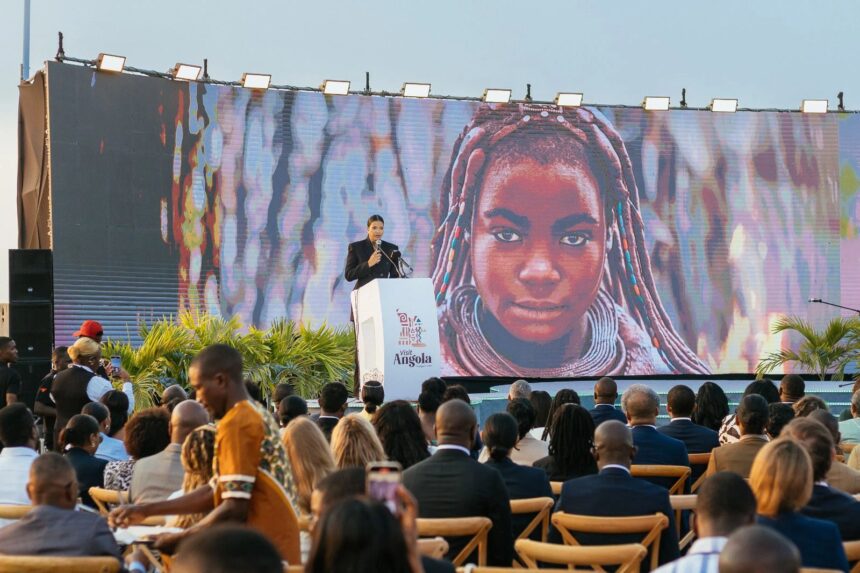 Angola’s tourism brand launch in Luanda, featuring a keynote speech before a large audience
