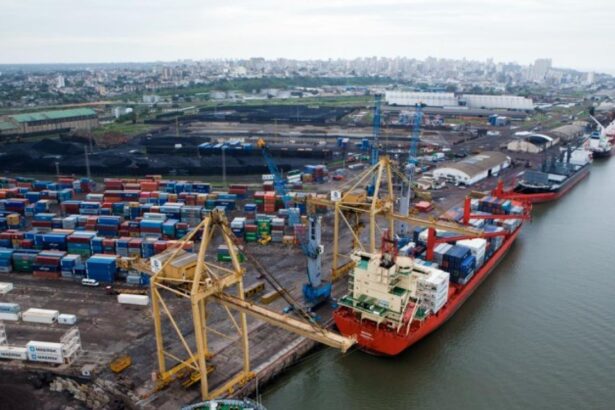 Cargo ships docked at the Port of Maputo, Mozambique.