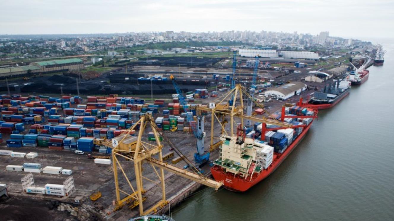 Cargo ships docked at the Port of Maputo, Mozambique.