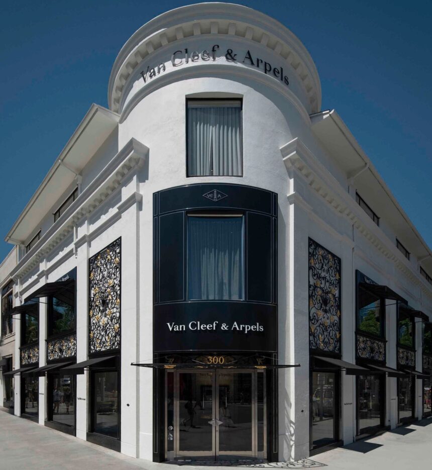 Van Cleef & Arpels luxury boutique under Richemont group displaying high-end jewelry retail storefront