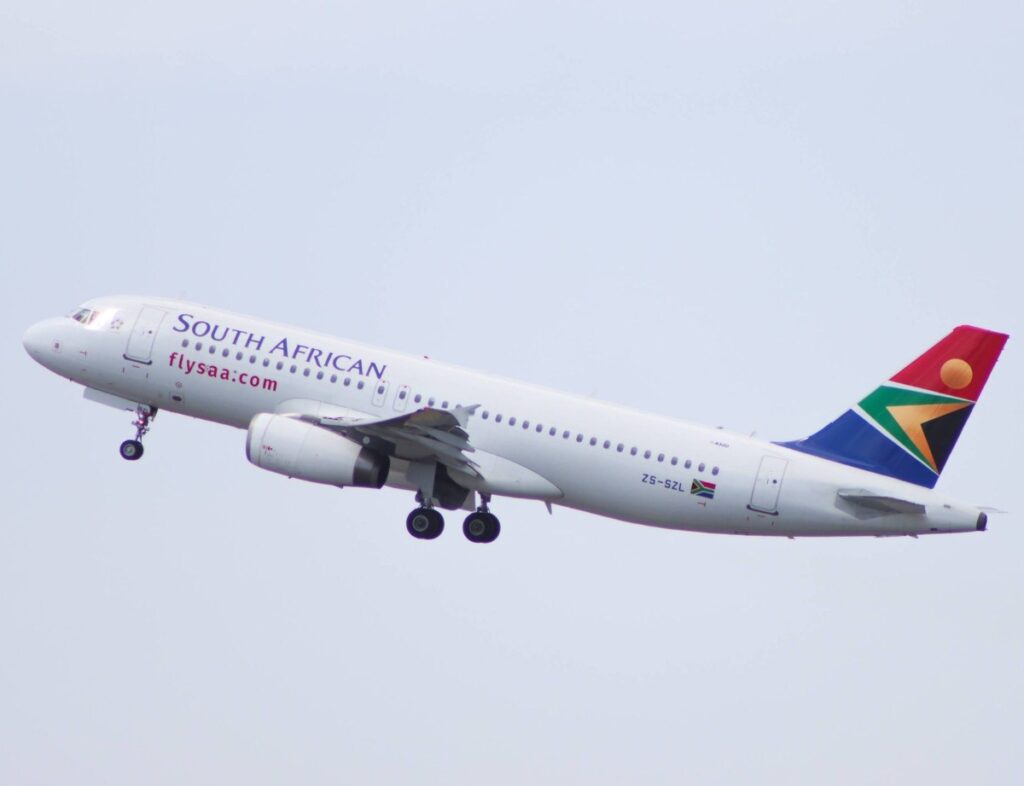 Close-up of South African Airways aircraft.