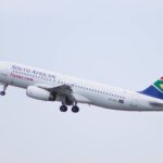 Close-up of South African Airways aircraft.