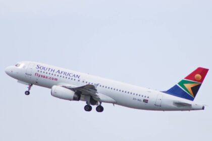 Close-up of South African Airways aircraft.