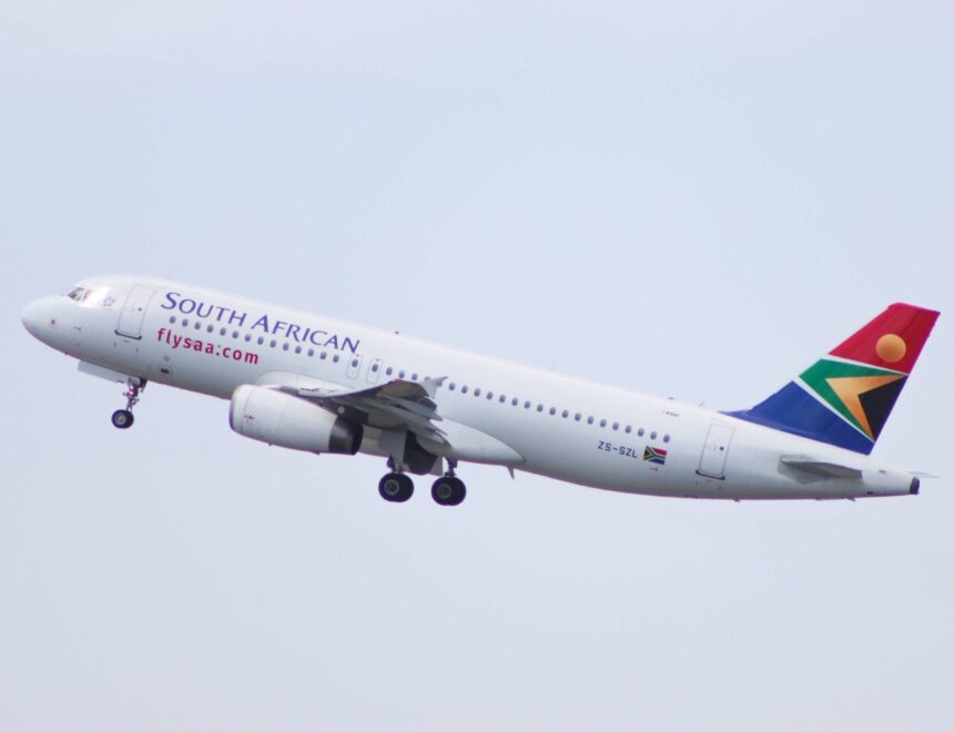 Close-up of South African Airways aircraft.