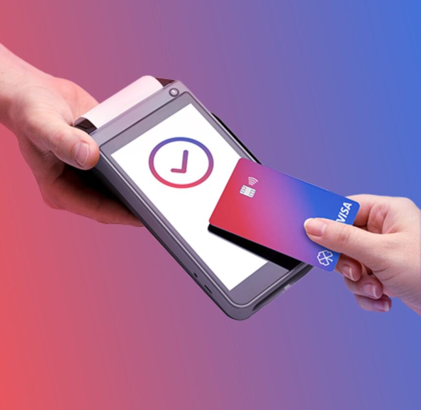 Customer making a payment with Lucky card and POS terminal in Egypt.