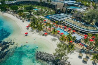 Aerial view of LUX Grand Baie in Mauritius, a flagship property of LUX Island Resorts under IBL Group’s luxury hospitality and tourism expansion strategy.