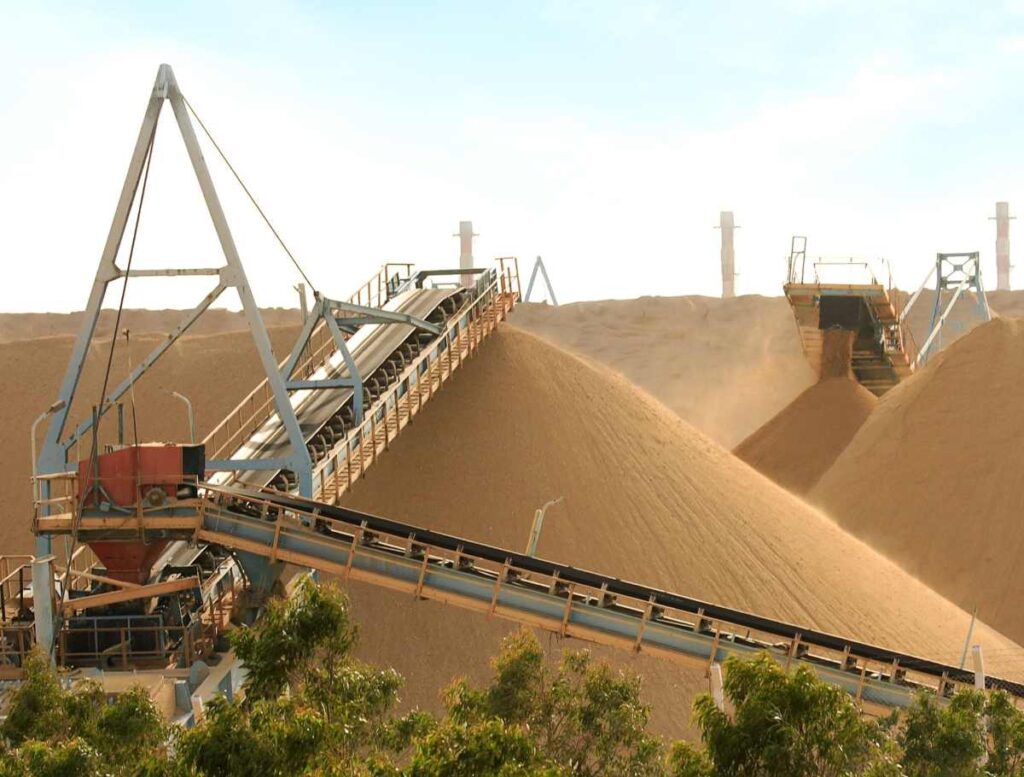 An OCP phosphate industrial site in Morocco showing large-scale mining and processing operations.