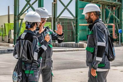 OCP workers operating at a phosphate production facility in Morocco.