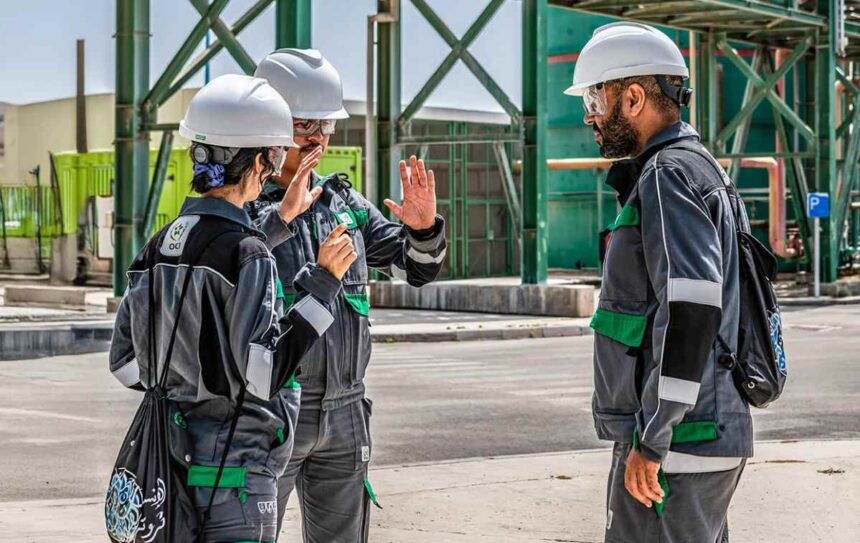 OCP workers operating at a phosphate production facility in Morocco.