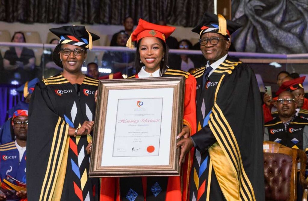 Phuthi Mahanyele-Dabengwa receiving an honorary doctorate from Central University of Technology, Free State.