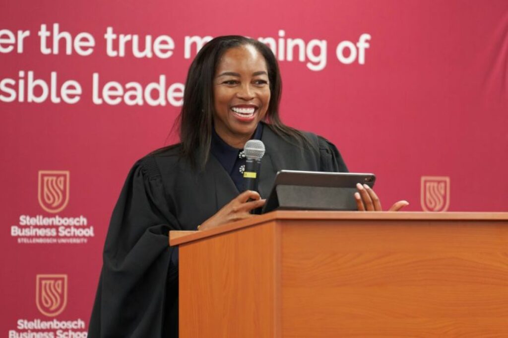 Phuthi Mahanyele-Dabengwa speaking at Stellenbosch Business School’s Academic Opening.