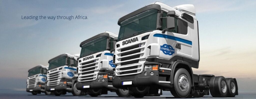 Unifreight Africa's fleet of trucks, operating across Zimbabwe, supporting cargo transport.