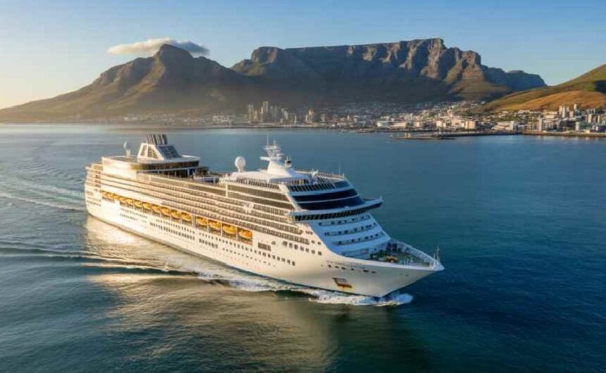 Cruise ship sailing along Africa’s Atlantic coastline