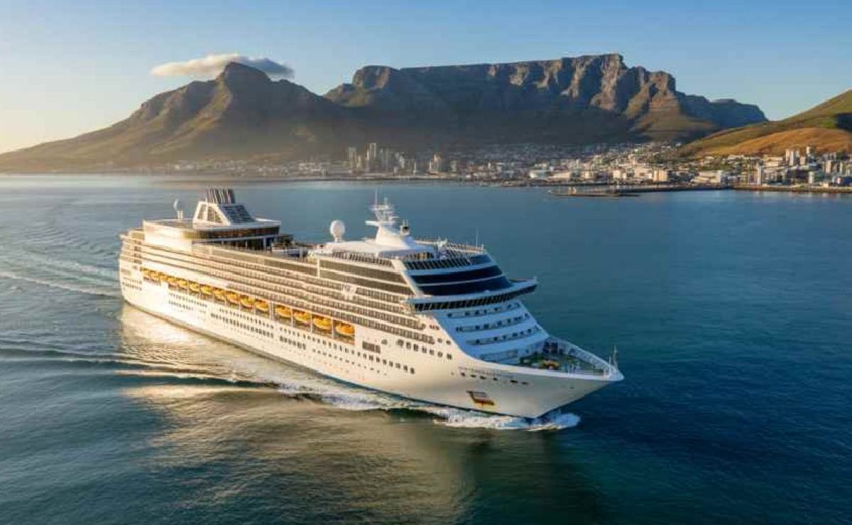 Cruise ship sailing along Africa’s Atlantic coastline