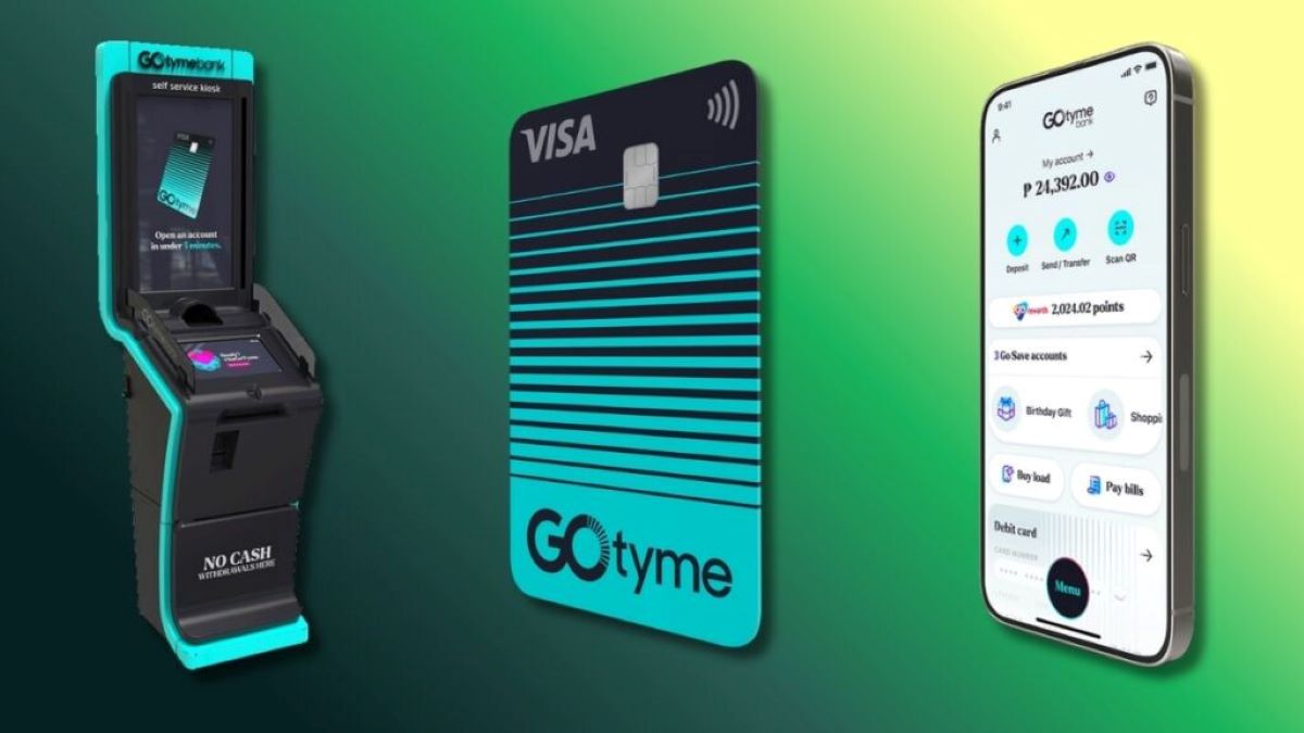GoTyme Bank digital banking products including debit card, mobile app, and ATMs in South Africa