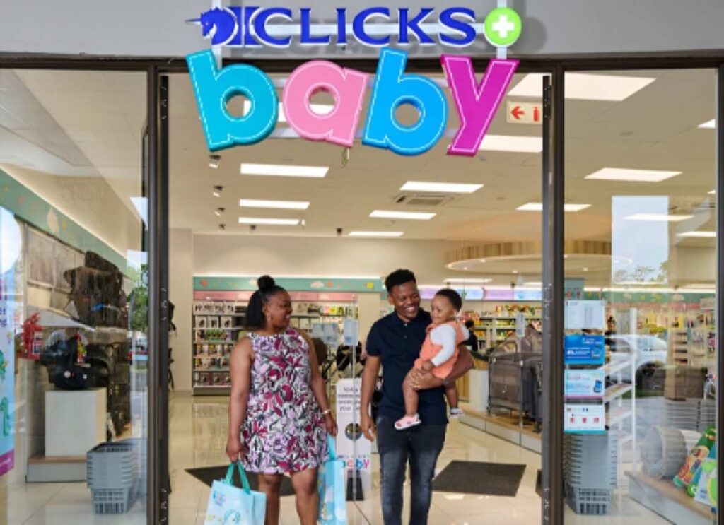 Clicks Baby’s retail section in South Africa focusing on baby care products.