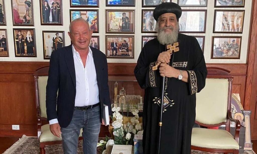 Naguib Sawiris with Pope Tawadros II of Alexandria during a private meeting.