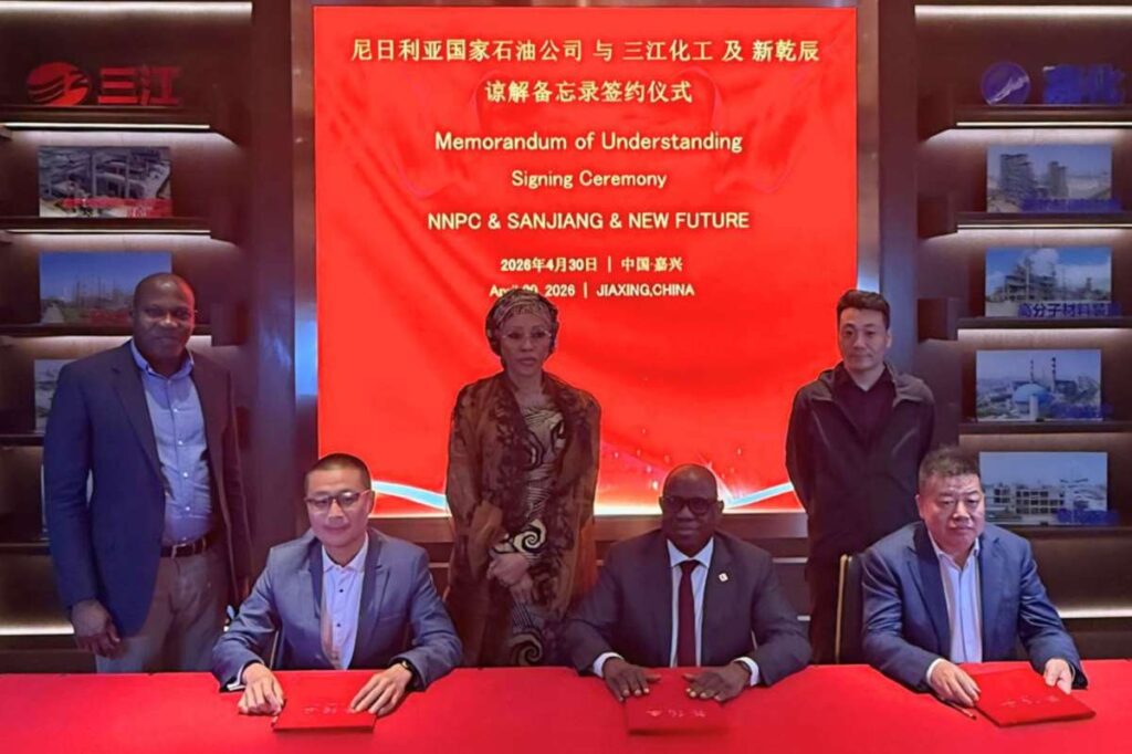 NNPC Group CEO Bashir Bayo Ojulari signs a memorandum of understanding with China’s Sanjiang Chemical for Port Harcourt and /Warri refinery rehabilitation.