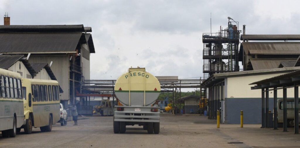 Presco Plc internal transport system moving palm oil products across its integrated facilities in Nigeria.