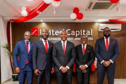 Nigerian billionaire Tony Elumelu, with United Capital CEO Peter Ashade and other executives of the company