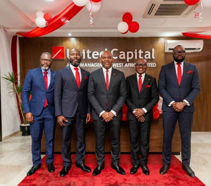 Nigerian billionaire Tony Elumelu, with United Capital CEO Peter Ashade and other executives of the company